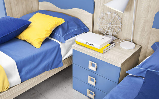 Dafne Italian Design Cameretta Completa a Ponte - Effetto Olmo, Avio (Doppio Letto Singolo e Armadio) (cm. 350 x 58 x 259h)