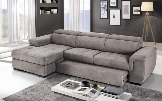 Dafne Italian Design Divano Letto angolare 3 posti con penisola a Sinistra. Tessuto Romeo Platino (cm. 287 x 176 x 96h)