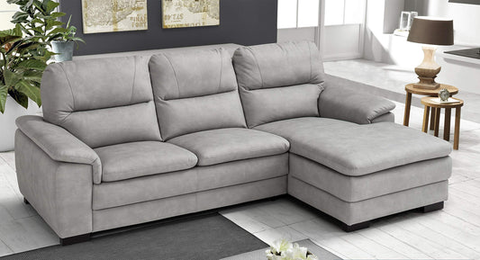 Dafne Italian Design Divano angolare 3 posti con penisola a Destra. Similpelle Effetto Nabuk Grigio Ash - (cm. 275 x 158 x 94h)
