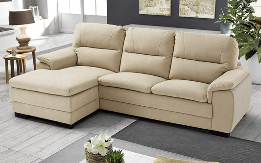 Dafne Italian Design Divano angolare 3 posti con penisola a Sinistra. Tessuto Soft Beige (cm. 275 x 158 x 94h)