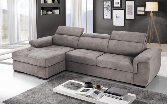 Dafne Italian Design Divano Letto angolare 3 posti con penisola a Sinistra. Tessuto Romeo Platino (cm. 287 x 176 x 96h)