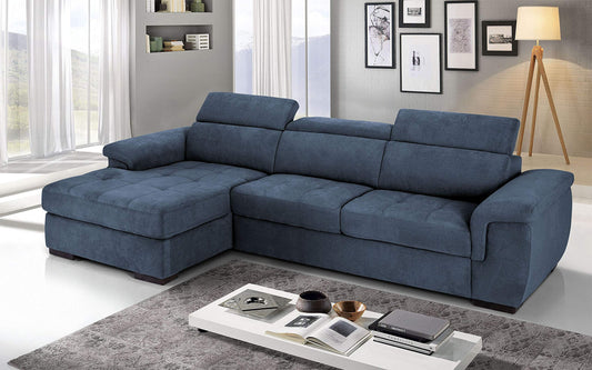 Dafne Italian Design Divano Letto angolare 3 posti con penisola a Sinistra. Tessuto Romeo Denim (cm. 287 x 176 x 96h)