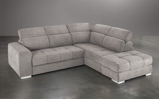 Dafne Italian Design Divano Letto angolare 3 posti con penisola a Destra. Tessuto Romeo Platino (cm. 266 x 230 x 94h)