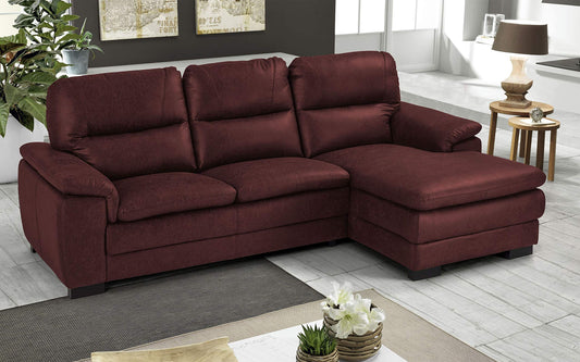 Dafne Italian Design Divano angolare 3 posti con penisola a Destra. Tessuto Manila Bordeaux (cm. 275 x 158 x 94h)