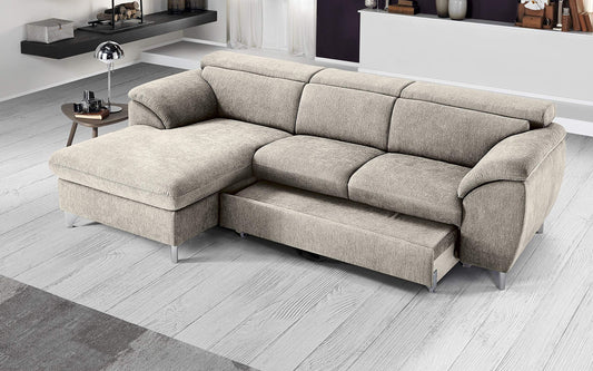 Dafne Italian Design Divano Letto angolare 3 posti con penisola a Sinistra. Tessuto Romeo Ecru (cm. 269 x 175 x 94h)