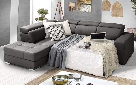 Dafne Italian Design Divano Letto angolare 3 posti con penisola a Sinistra. Similpelle Mouse (cm. 266 x 230 x 94h)