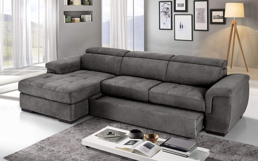 Dafne Italian Design Divano Letto angolare 3 posti con penisola a Sinistra. Tessuto Romeo Grigio Londra (cm. 287 x 176 x 96h)