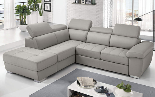 Dafne Italian Design Divano Letto angolare 3 posti con penisola a Sinistra. Similpelle Light Grey (cm. 285 x 245 x 97h)