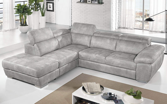 Dafne Italian Design Divano Letto angolare 3 posti con penisola a Sinistra. Similpelle Effetto Nabuk Grigio Ash (cm. 285 x 245 x 97h)