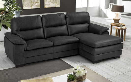 Dafne Italian Design Divano angolare 3 posti con penisola a Destra. Tessuto Manila Nero (cm. 275 x 158 x 94h)