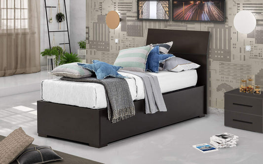 Dafne Italian Design Letto singolo contenitore nero legno, rete ortopedica a doghe in legno cm. 93 x 209 x 100