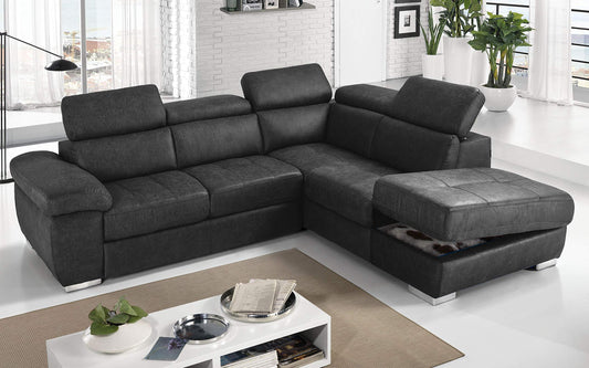 Dafne Italian Design Divano Letto angolare 3 posti con penisola a Destra. Tessuto Tay Tay Dark Grey (cm. 285 x 245 x 97h)