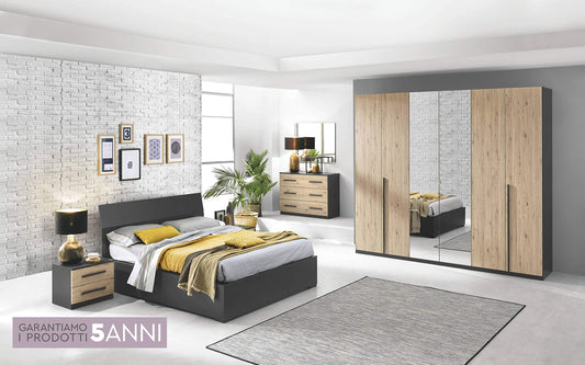 Dafne Italian Design Camera Completa - Piombo, Effetto Quercia Naturale (cm. 274 x 60 x 250 cm)