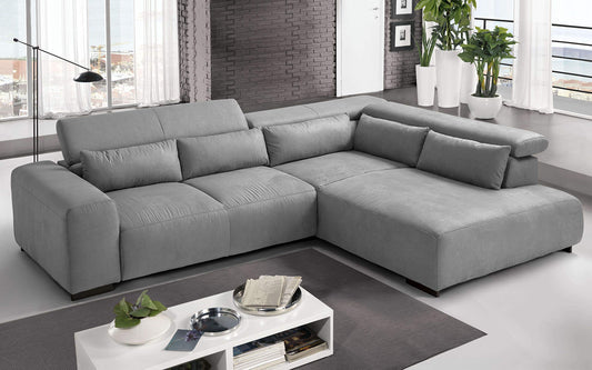 Dafne Italian Design Divano angolare 3 posti con penisola a Destra. Tessuto Silver (cm. 309 x 225 x 70h)