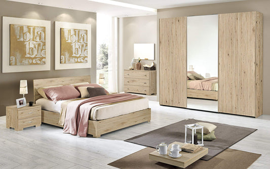 Dafne Italian Design Camera Completa - Effetto Rovere Crudo (Letto Matrimoniale, Armadio, Comodino, Specchiera, Comò)