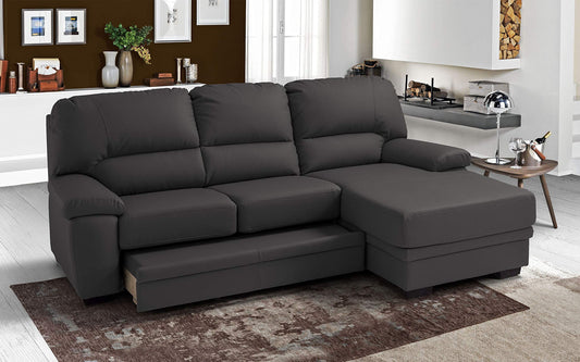 Dafne Italian Design Divano Letto angolare 2 posti con penisola a Destra. Similpelle Grigio (cm. 260 x 90 x 95h)