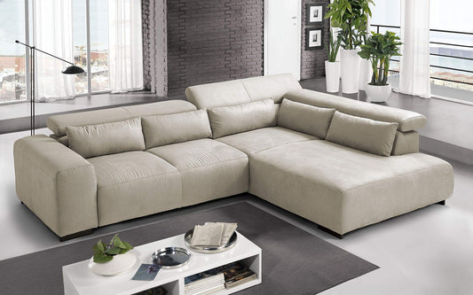 Dafne Italian Design Divano angolare 3 posti con penisola a Destra. Tessuto Sparta Sand (cm. 309 x 225 x 70h)