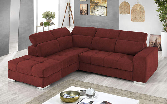 Dafne Italian Design Divano Letto angolare 3 posti con penisola a Sinistra. Tessuto Romeo Rosso (cm. 266 x 230 x 94h)