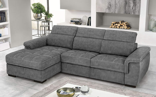Dafne Italian Design Divano Letto angolare 3 posti con penisola a Sinistra. Similpelle Effetto Nabuk Cenere (cm. 287 x 176 x 96h)