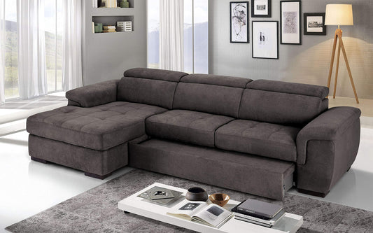 Dafne Italian Design Divano Letto angolare 3 posti con penisola a Sinistra. Tessuto Romeo Espresso (cm. 287 x 176 x 96h)