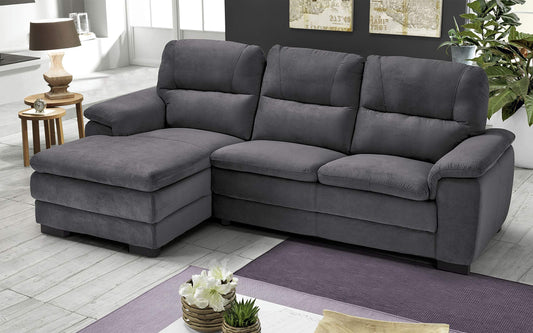 Dafne Italian Design Divano angolare 3 posti con penisola a Sinistra. Tessuto Gordon Grigio (cm. 275 x 158 x 94h)