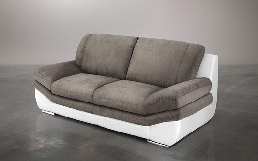 Dafne Italian Design Divano 2 posti. Similpelle Bianco, Tessuto Elephant (cm. 203 x 99 x 91h)