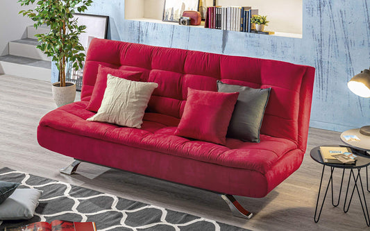 Divano 3 posti in tessuto lavabile rosso - 192 x 96 x 90 cm. trasformabile in letto una piazza e mezza