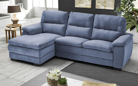 Dafne Italian Design Divano angolare 3 posti con penisola a Sinistra. Tessuto Gordon Denim (cm. 275 x 158 x 94h)