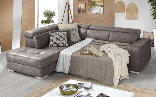 Dafne Italian Design Divano Letto angolare 3 posti con penisola a Sinistra. Tessuto Tay Tay Elephant (cm. 266 x 230 x 94h)