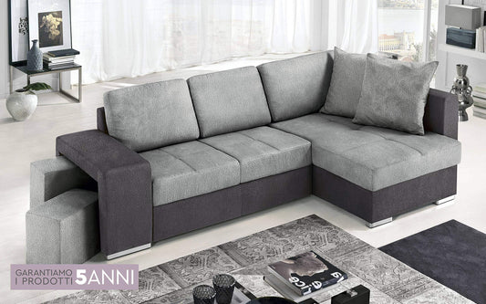 Dafne Italian Design Divano Letto angolare 2 posti con penisola a Destra. Tessuto Antracite, Silver (cm. 267 x 158 x 88h)