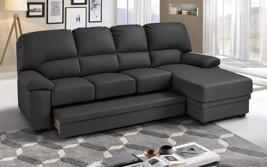 Dafne Italian Design Divano Letto angolare 3 posti con penisola a Destra. Similpelle Grigio (cm. 269 x 162 x 92h)
