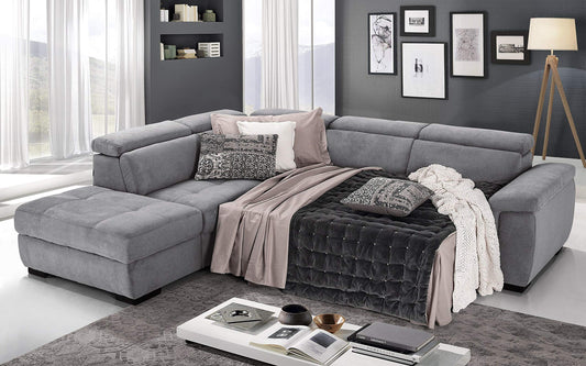 Dafne Italian Design Divano Letto angolare 3 posti con penisola a Sinistra. Tessuto Romeo Light Grey (cm. 282 x 242 x 96h)