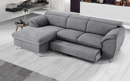 Dafne Italian Design Divano Letto angolare 3 posti con penisola a Sinistra. Tessuto Romeo Light Grey (cm. 269 x 175 x 94h)