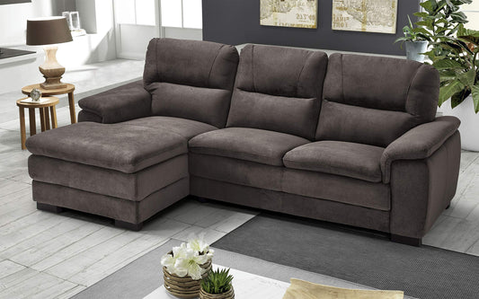 Dafne Italian Design Divano angolare 3 posti con penisola a Sinistra. Tessuto Gordon Grizzly (cm. 275 x 158 x 94h)