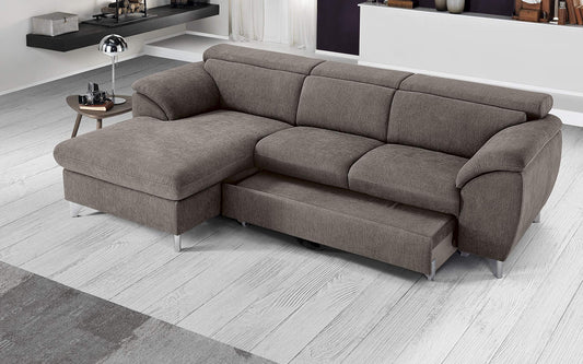 Dafne Italian Design Divano Letto angolare 3 posti con penisola a Sinistra. Tessuto Romeo Stone (cm. 269 x 175 x 94h)