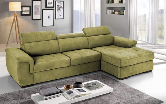 Dafne Italian Design Divano Letto angolare 3 posti con penisola a Destra. Tessuto Romeo Verde Acido (cm. 287 x 176 x 96h)