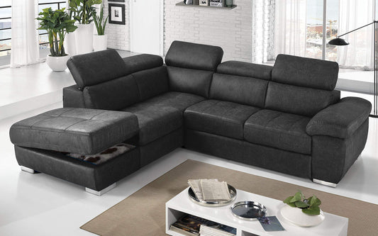 Dafne Italian Design Divano Letto angolare 3 posti con penisola a Sinistra. Tessuto Tay Tay Dark Grey (cm. 285 x 245 x 97h)