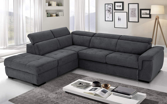 Dafne Italian Design Divano Letto angolare 3 posti con penisola a Sinistra. Tessuto Romeo Antracite (cm. 282 x 242 x 96h)