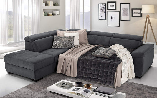 Dafne Italian Design Divano Letto angolare 3 posti con penisola a Sinistra. Tessuto Romeo Antracite (cm. 282 x 242 x 96h)