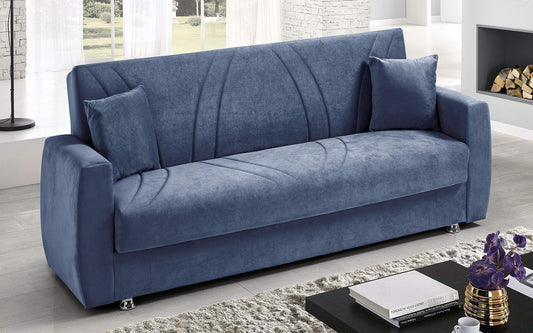 Dafne Italian Design Divano Letto 3 posti. Tessuto Maya Blue (cm. 225 x 87 x 92h)