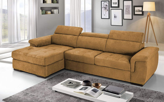 Dafne Italian Design Divano Letto angolare 3 posti con penisola a Sinistra. Tessuto Romeo ruggine (cm. 287 x 176 x 96h)