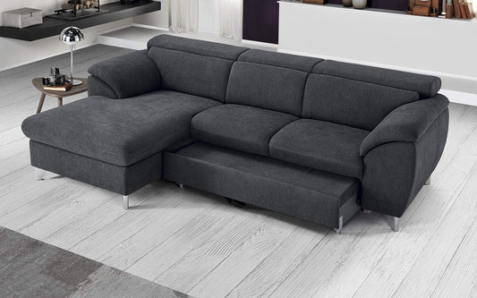 Dafne Italian Design Divano Letto angolare 3 posti con penisola a Sinistra. Tessuto Romeo Antracite (cm. 269 x 175 x 94h)