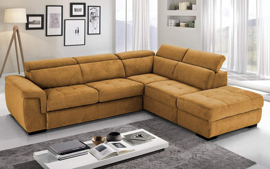 Dafne Italian Design Divano Letto angolare 3 posti con penisola a Destra. Tessuto Romeo ruggine (cm. 282 x 242 x 96h)