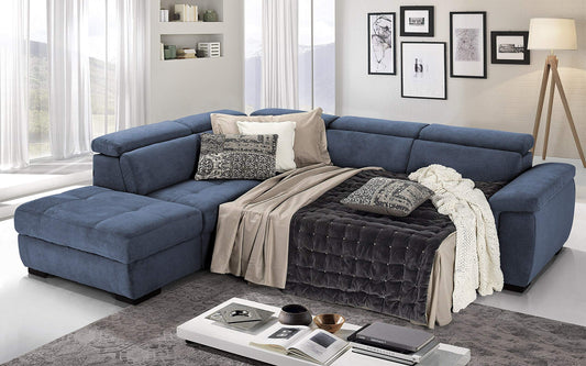 Dafne Italian Design Divano Letto angolare 3 posti con penisola a Sinistra. Tessuto Romeo Denim (cm. 282 x 242 x 96h)