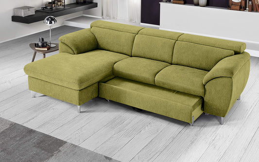 Dafne Italian Design Divano Letto angolare 3 posti con penisola a Sinistra. Tessuto Romeo Verde Acido (cm. 269 x 175 x 94h)