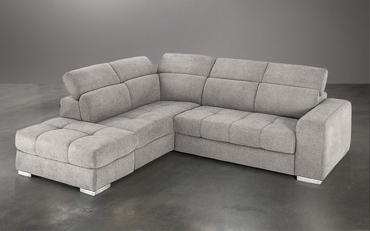 Dafne Italian Design Divano Letto angolare 3 posti con penisola a Sinistra. Tessuto Romeo Perla (cm. 266 x 230 x 94h)