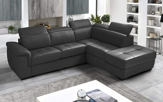 Dafne Italian Design Divano Letto angolare 3 posti con penisola a Destra. Similpelle Grey (cm. 287 x 245 x 98h)
