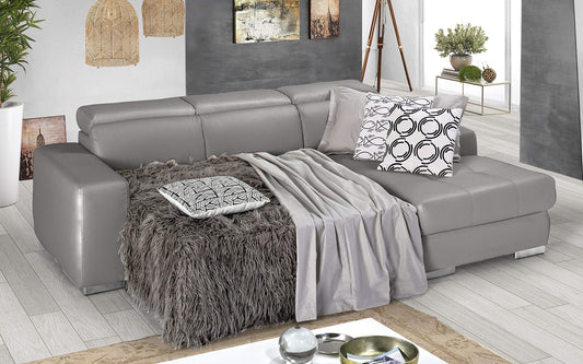 Dafne Italian Design Divano Letto angolare 3 posti con penisola a Destra. Similpelle Grigio Ash (cm. 259 x 178 x 94h)