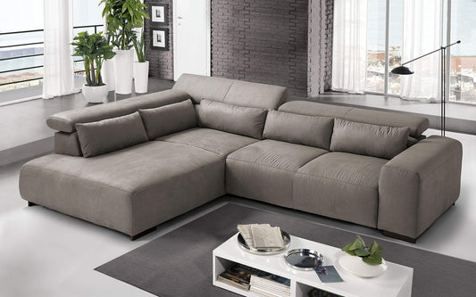 Dafne Italian Design Divano angolare 3 posti con penisola a Sinistra. Tessuto Sparta Mud (cm. 309 x 225 x 70h)