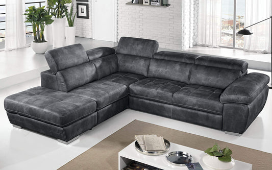 Dafne Italian Design Divano Letto angolare 3 posti con penisola a Sinistra. Similpelle Effetto Nabuk Grafite (cm. 285 x 245 x 97h)
